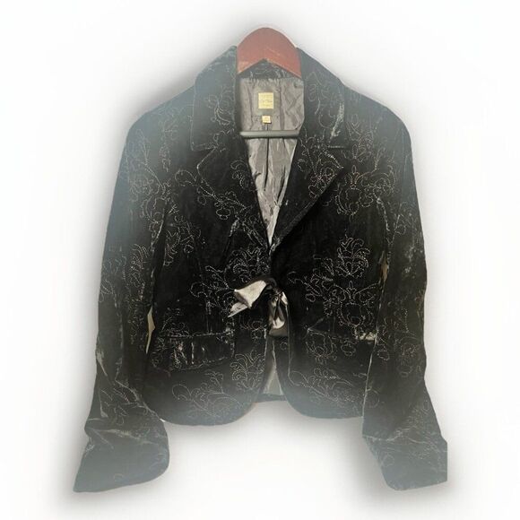 Womens Velvet Blazer Size Small Burgundy Red Ribbon Tie Whimsigoth Boho - Picture 1 of 7